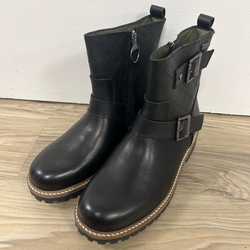 Barbour Bramble Biker Boots Buckle Side Zip Black Women’s Size UK 8/US 10 NWOB